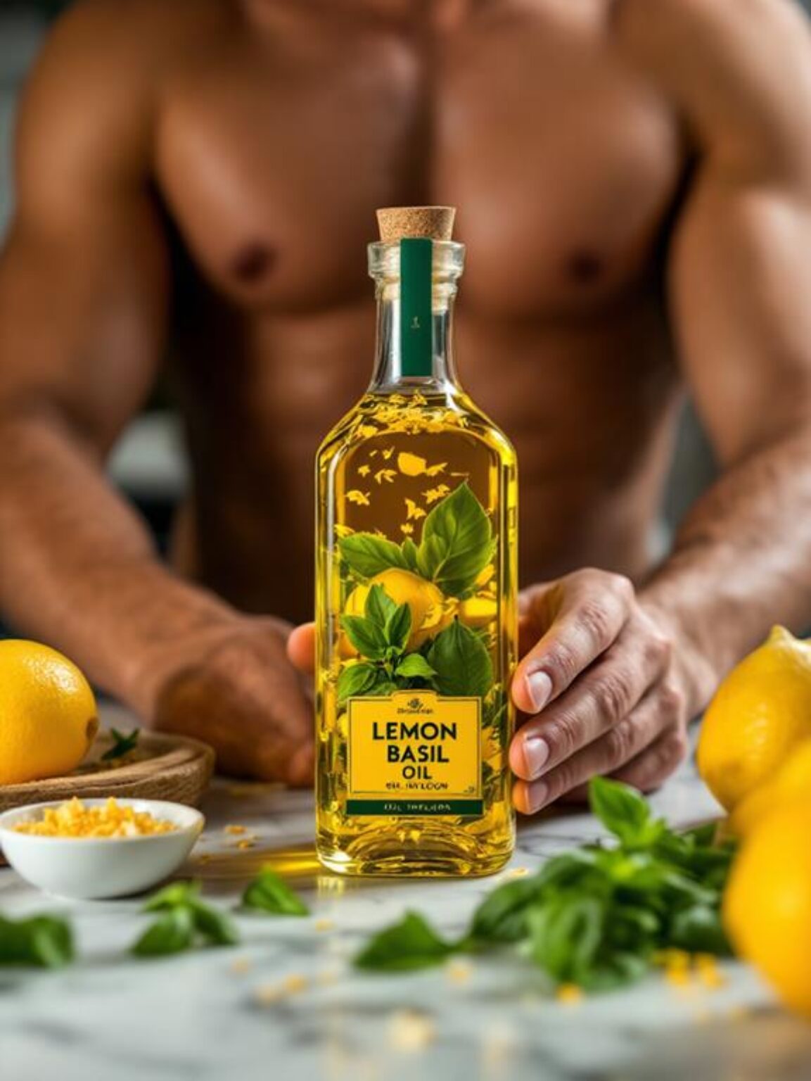 Snapshot of Fresh Basil And Lemon Oil With Garlic Infusion