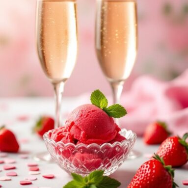 Champagne and Strawberry Sorbet Float for a Sweet Valentine