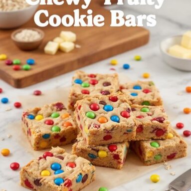 M&M’s Chewy Fruity Cookie Bars When… Your Idea of Fruit Intake Is Colored Sugar Candies!