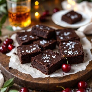 Dark Chocolate Cherry Bourbon Brownies for Valentine’s Day