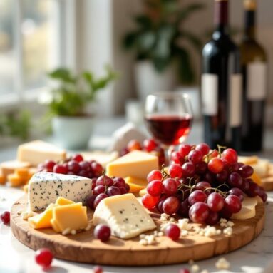Valentines Board Food With Wine Infused Grapes & Cheeses