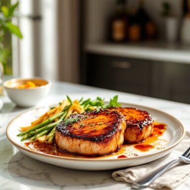 Valentine’s Dinner for Two at Home With Bourbon-Glazed Pork Chops