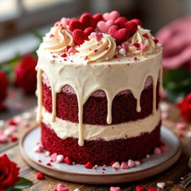 Red Velvet Valentine’s Cake With Baileys Cream Cheese Frosting